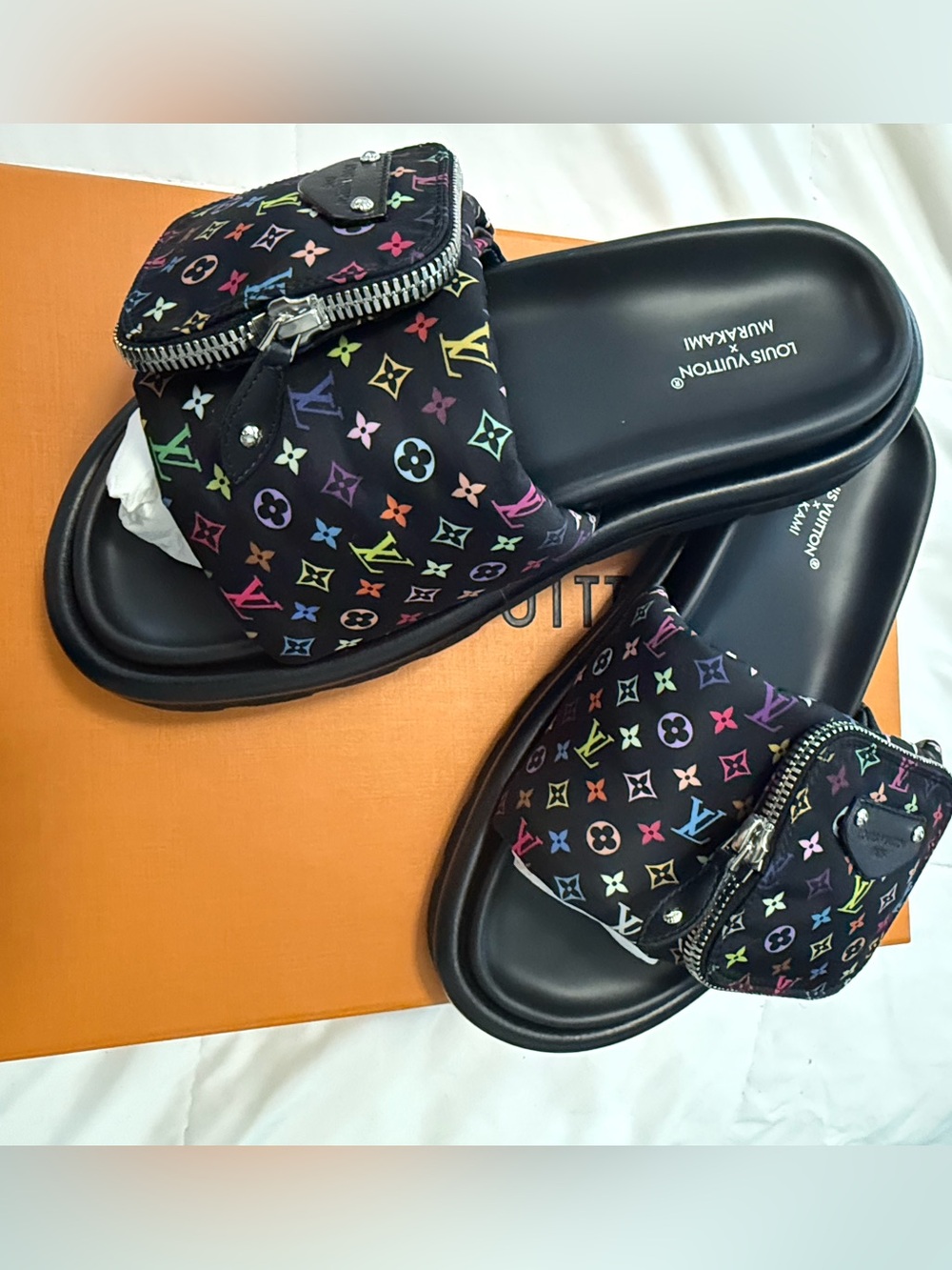 Louis Vuitton Black Multicolor Monogram Slides